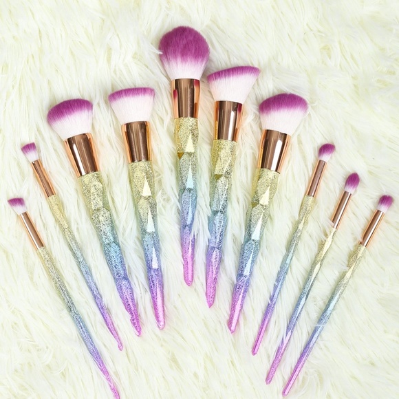  Ombre Glitter Makeup Brushes Set Goat/Horse Hair - Picture 4 of 8